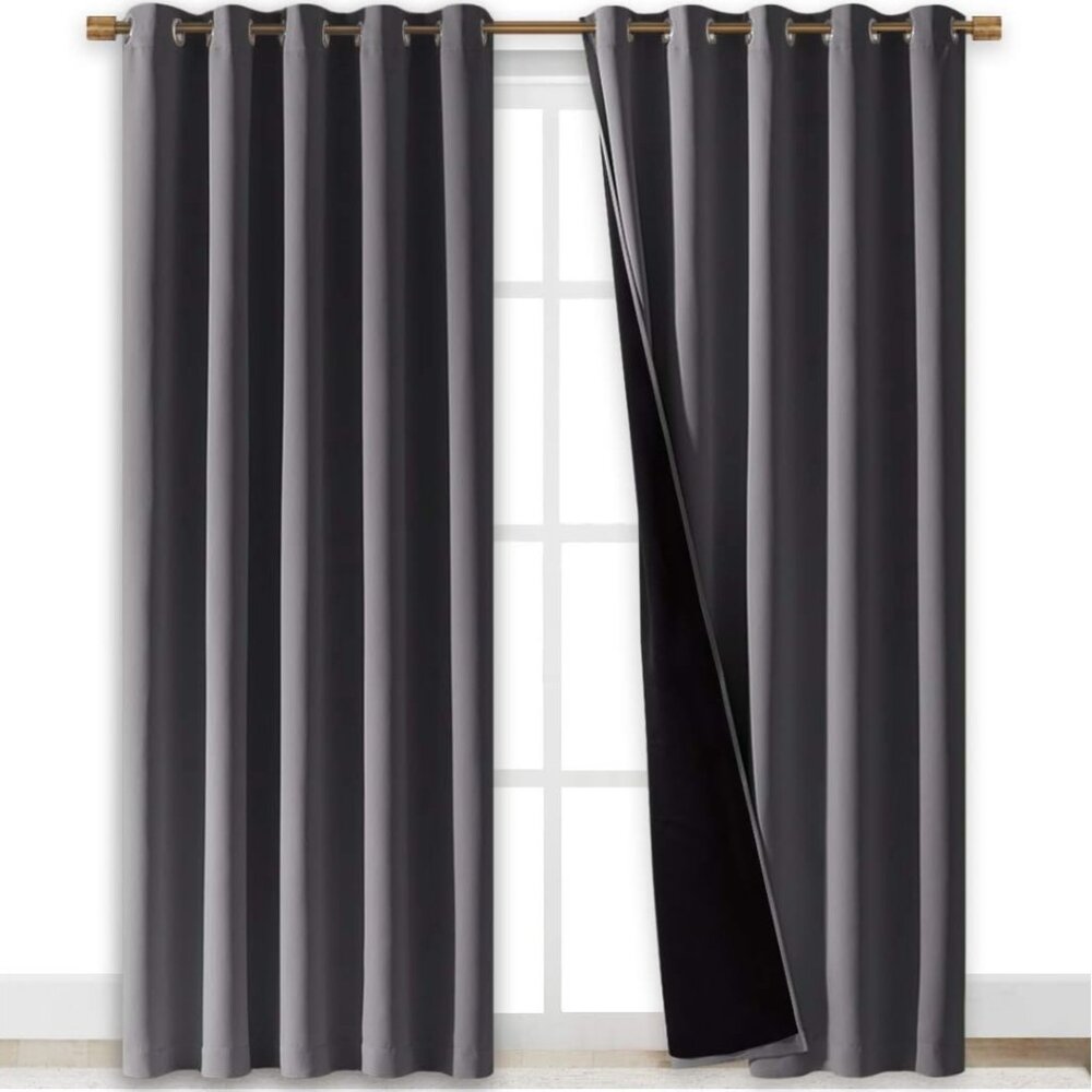 Grey Full Shade Curtain Panels, (2)